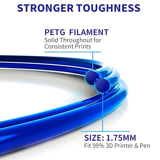 Geeetech PETG Filament 1.75mm, 1 KG (2.2lbs) Spool 3D Printer Filament, High-Toughness, 짹0.02mm Accuracy, Neatly Wound & Moistureproof, Non-Clogging Non-Stringing, Fits Most FDM Printers, Blue
