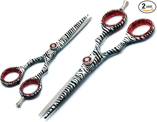 J2 Japanese Steel Professional Razor Edge White Zebra Hairdressing Barber Salon Scissors/Shears Set 5.5" & 4.5" BTS-217