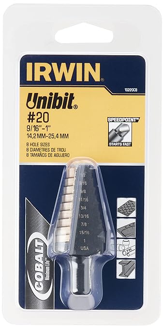 Irwin Tools IRWIN 10220CB Unibit 1/16-Inch Hole Enlarging 8-Steps Cobalt Alloy Steel Step Drill Bit