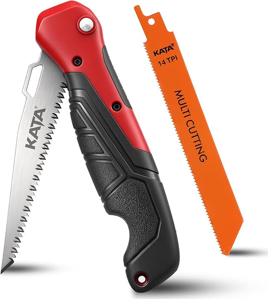 KATA Folding Hand Saw for Crafts - 2-In-1 Compact Drywall Cutter Hacksaw Tool with Quick Change Bi-Metal Blade - Small Job Saw, DIY HandSaw for Cutting Metel, Wood, PVC, Sheetrock, Plywood, Model