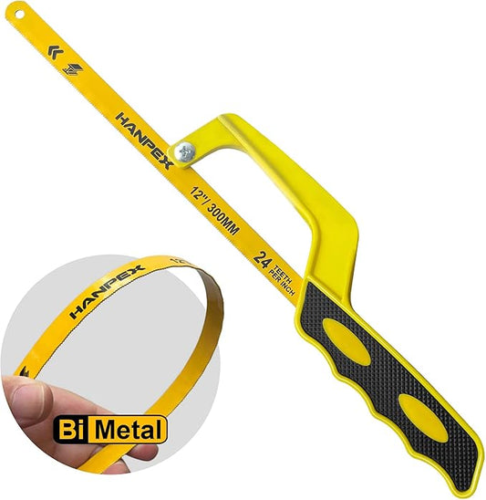 Mini Hacksaw for Metal Cutting, Aluminum Frame Hand Hack Saw with 12 Inch Flexible Bi-Metal HSS Blades - Compact Cutter for Wood, PVC, Iron, Copper, Plastic Pipes