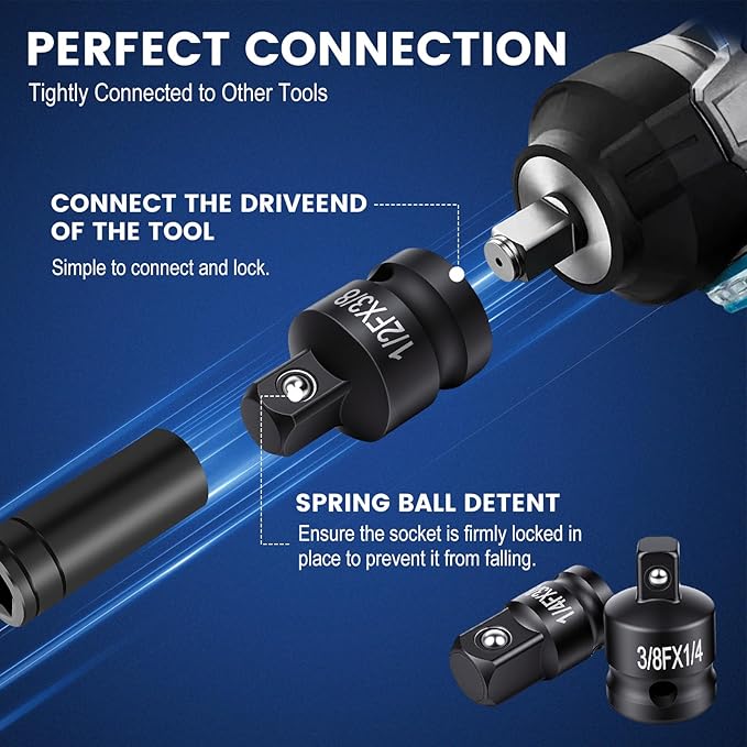 Impact Socket Adapter Set, 10-Piece 1/4" 3/8" 1/2" Drive Swivel Universal Joint Socket, Drill Adapter and Reducer Set for Automotive Repair and DIY