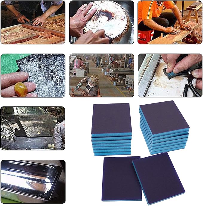 BokWin 16Pcs Sanding Sponge, 220 Grit Washable Sponge Sand Blocks, Wet and Dry Sanding Blocks for Plastic, Wood, Metal, Furniture (Superfine Grade)