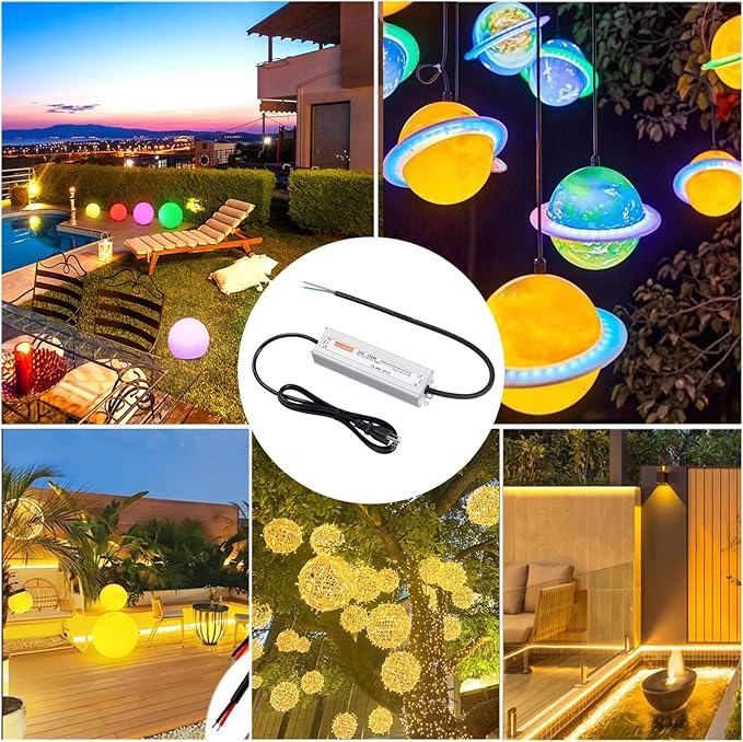LED Driver 24V150W Waterproof Power Supply AC 90-130V to DC 24V6.25A Switching Power Supply IP67 Rated Driver Suitable for Indoor Outdoor 24V Series LED Strip Lights and String Lights