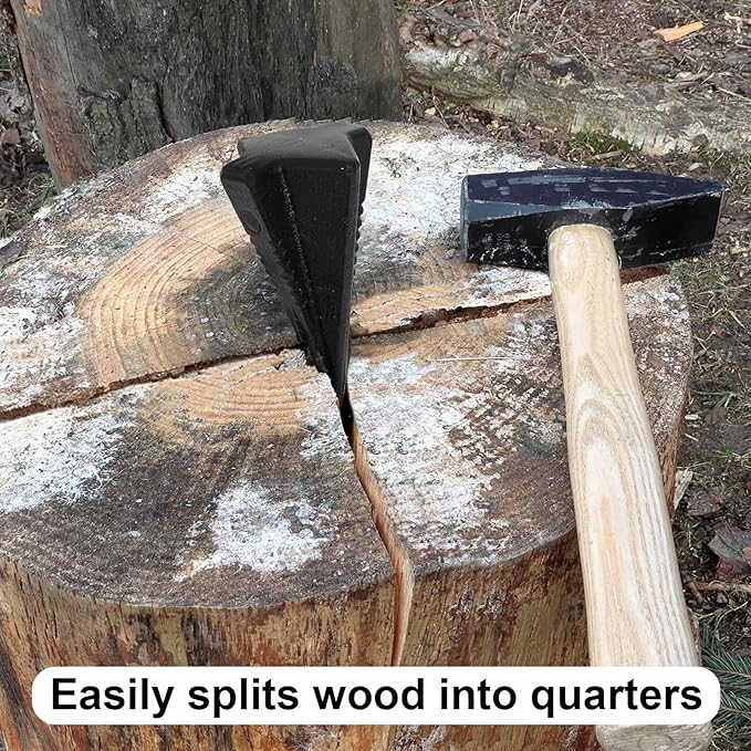 1 Pcs 5 Lbs Manual Log Splitter Wedge Wooden Splitting Wedges 4-Direction Diamond Design Forged Steel Tool for Easy Wood Splitting Splits Firewood into 4 Pieces, Effortless