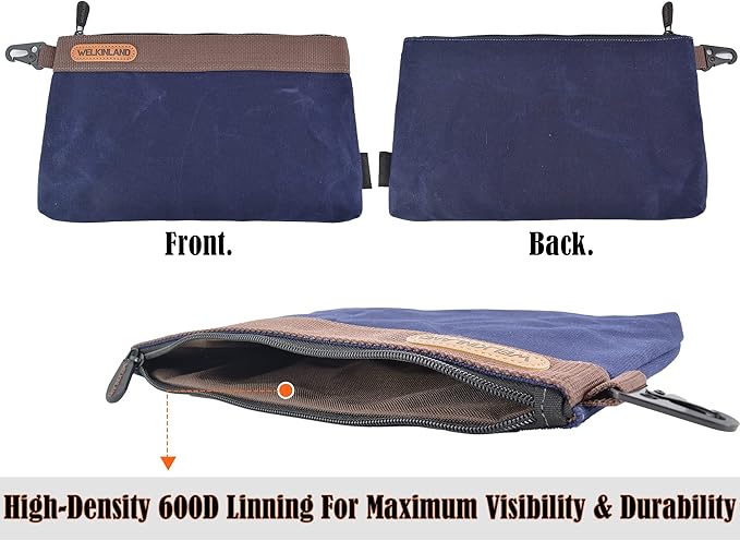 WELKINLAND Heavy-Duty Canvas Tool Pouch - 4PCS, 12" Waxed Canvas Zipper Tool Pouch