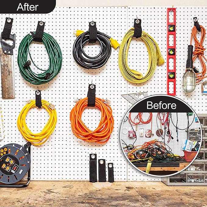 Zkptops 12Pcs Extension Cord Holder Organizer Heavy Duty Storage Straps Large 13 Inch (Unfolded) Cord Strap Wrap Hanger Garage Hooks Organization Essentials Extension Storage Wrap for Cable Hose Tools