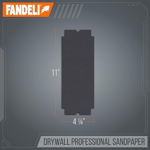 Fandeli | Multi-Purpose Sanding Paper | Grit 100 | 25 Sheets of 4 1/4'' x 11'' | Perfect for Sanding Drywall | Hand Sanding | Orbital Sanders