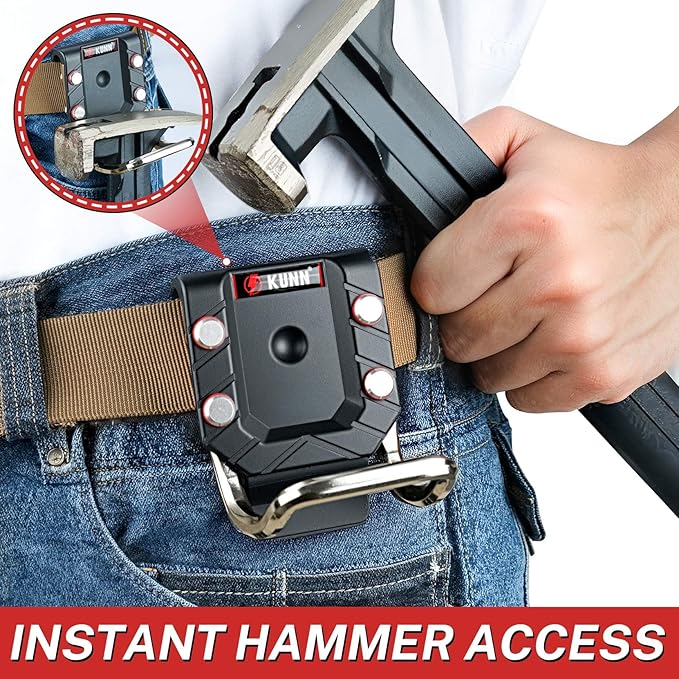 KUNN Hammer Holder for Belt, Quick-Release Tool Holster & Loop, Fits Up to 2.7" Belts, Heavy-Duty Aluminum Alloy Clip for Hammer, Hatchet, Mallet