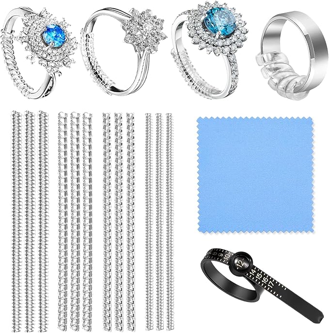 Anpro Ring Size Adjuster for Loose Rings, 4 Style for Different Band Widths Ring Sizer Adjuster Set, w/Polishing Cloth,Ring Size Measuring Tool