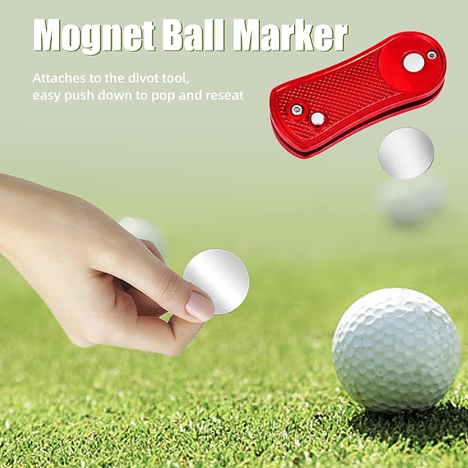 Mile High Life Golf Divot Repair Tool, All Metal Foldable Divot Tool with Pop-up Button & Magnetic Ball Marker