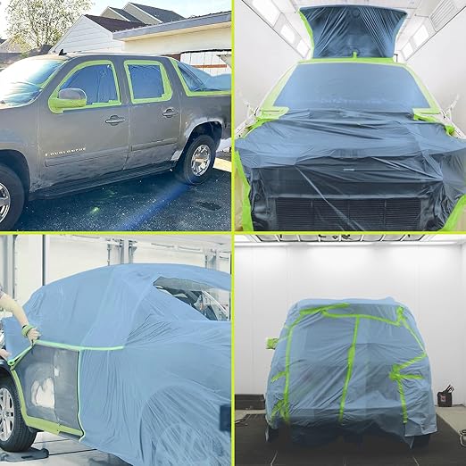 Pre-Taped Masking Film for Painting - 44" x 66' Painters Plastic Sheeting with Automotive Paint Tape and Drape for Covering Cars, Walls, Windows and Furniture Protection (2 Rolls)