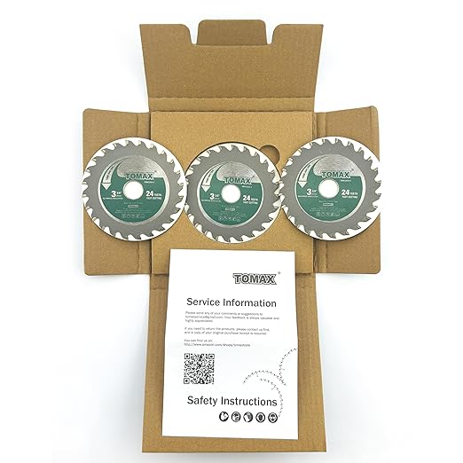 TOMAX (3 Pack) 3-3/8-inch 24T Circular Saw Blade, Carbide Tipped Fast Cut TCT Blade for Rockwell Versacut Versa Cut Rk3440k, Makita Cordless 3-3/8" Sh01w, Craftsman Nextec, Arbor Size 19/32-inch