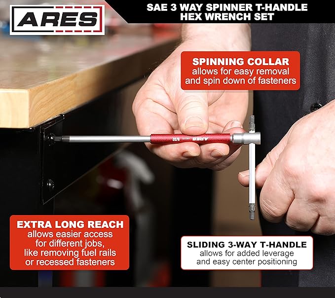 ARES 44002 ??8-Piece SAE 3-Way T-Handle Spinner Hex Allen Key Wrench Set