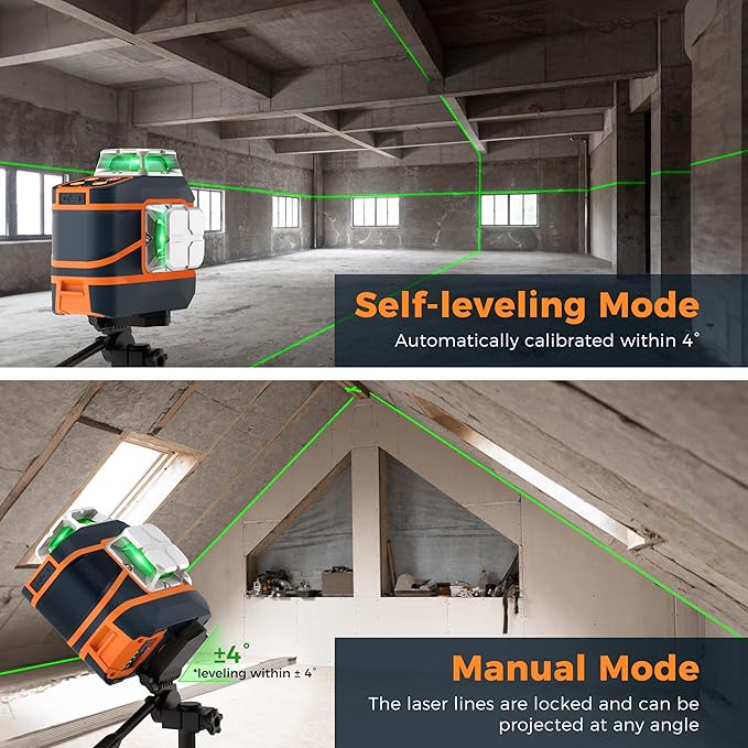 CIGMAN Laser Level CM-801 Laser Level Self Leveling 3x360째3D Green Cross Line for Decoration and Picture Hanging with Two Rechargeable Batteries, Remote Controller and Magnetic L-Shaped Bracket