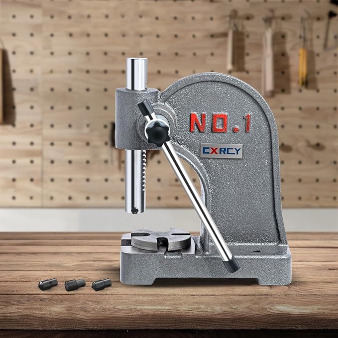 CXRCY Arbor Press 1 Ton Round Ram, Cast Iron Heavy duty Upgraded Manual Arbor Press 1 Ton, 5.5" Maximum Height, Desktop Arbor Press, Metal Punch Press Machine for Stamping Bending Forming Stretching