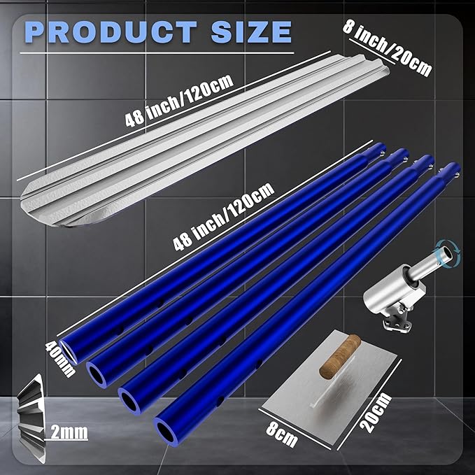 Bull Float Concrete Tools,48?쇺셹8?쇺?Aluminum Magnesium Alloy Concrete Float with 4x48?쇺?Combinable Handles,Screeding Tool Kit,Concrete Bull Float Kit for Concrete Finishing(Blue)