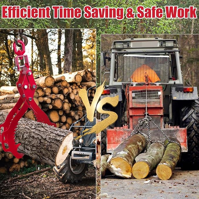 28" Log Tongs, 4 Claw Lifting, Eagle Claws Design Grapple Heavy Duty, Loading Capacity 2260 lbs, Skidding Tongs for Forklifts, Trucks, Tractors, ATVs Red