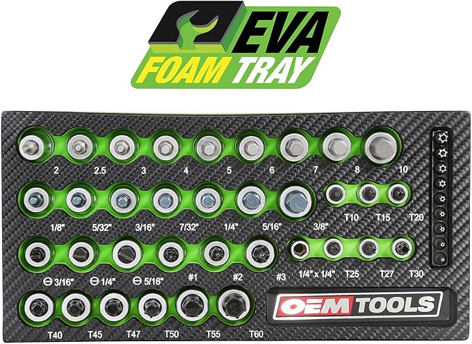 OEMTOOLS 23992 44-Piece Torx Socket Set, Ideal Torx Bit Set for Automotive Work, Heat Treated Alloy Steel Set, Posi-Grip Design, Rust-Resistant Finish, Tool Box Organizer EVA Tray Include