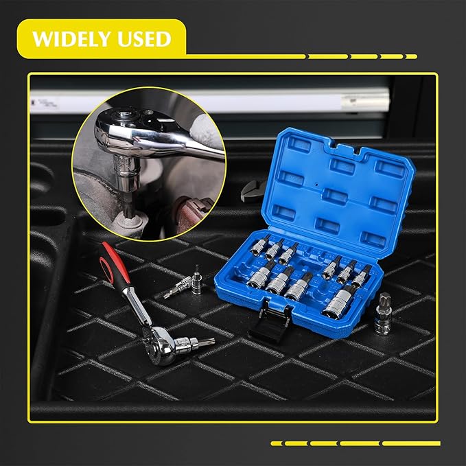 EMENTOL 14PCS Torx Bit Socket Set, CR-V, S2 Steel, 1/4", 3/8" and 1/2" Drive Star Bit Socket Set, T6 - T60