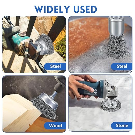10 Pcs Drill Wire Brushes Coarse Carbon Steel Crimping Wire Wheel Cup Brushes, 1/4 Inch Hex Shank ??Suitable for Rust Cleaning, Stripping & Abrasive Applications