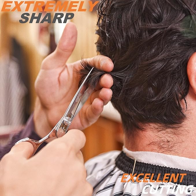High-end Professional Extremely Very Sharp Barber Hair Cutting Scissors Hairdresser Shears For Hair 5.5 Inch Haircut Scissor Made Of Stainless Steel Alloy For Hairdressing Salon and Home Use