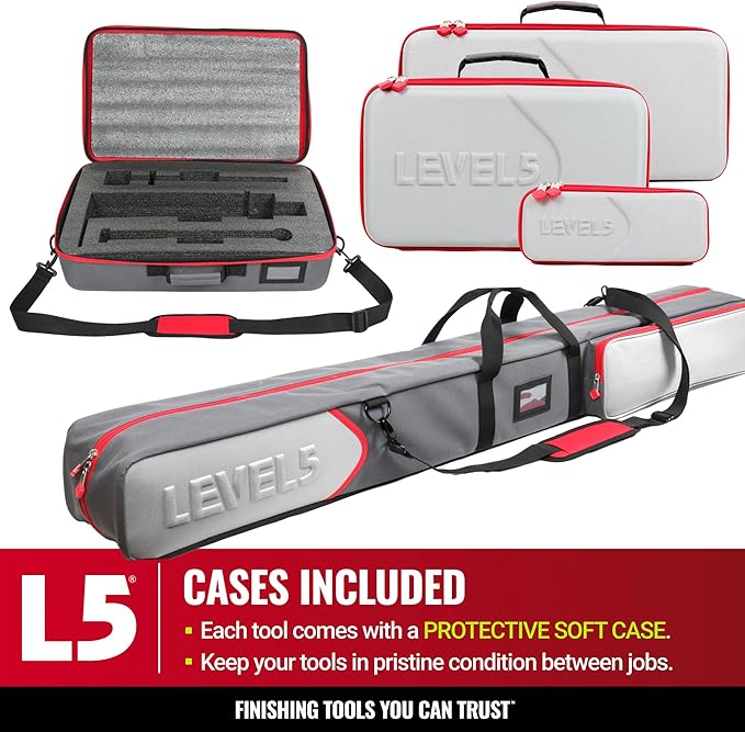 Full Drywall Taping and Finishing Set - LEVEL5 | Automatic Taper, 10??12" Flat Boxes, 3??3.5??Angle Heads, 7??Corner Applicator Box, Corner Roller, Extendable Handles, Pump, Gooseneck | 4-621