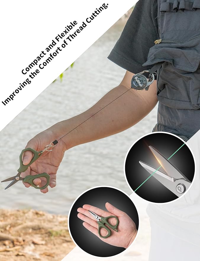 4.6" Fishing Scissors,Fishing Line Cutter for Braided Fishing Line,Fishing Gear with Tool Retractor,Non-Slip Grip Small Scissors for Saltwater & Freshwater