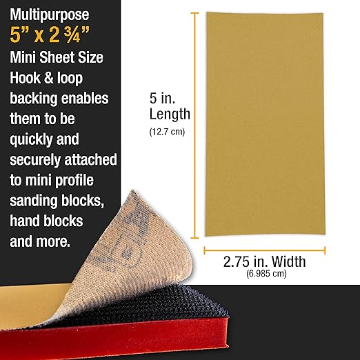 Dura-Gold Premium 5" x 2.75" Gold Sandpaper Sheets, 80 Grit (Box of 40) - Hook & Loop Backing, Wood Furniture Woodworking, Auto Paint - for Palm Sanders, Clip-On, Hand Sanding Blocks