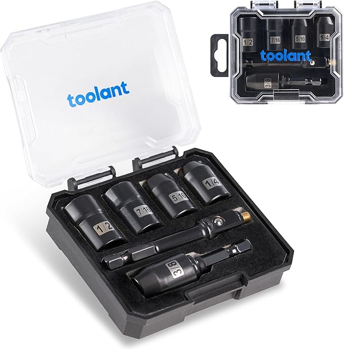 toolant HVAC Tools Nut Driver Set, Impact Magnetic SAE Interchange Nut Driver, 1/4'' 5/16'' 3/8'' 7/16'' 1/2'' for Automotive Repair, Electrical Work