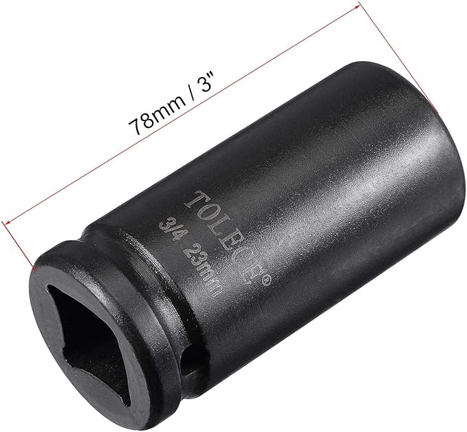 uxcell 3/4-Inch Drive 23mm 12-Point Deep Impact Socket, CR-MO Steel 78mm Length, Metric Sizes
