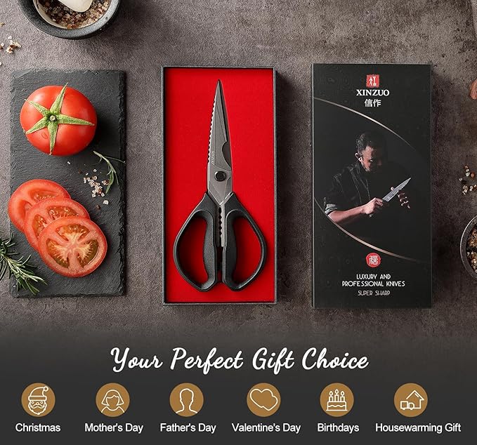 XINZUO Multi-Purpose Kitchen Shear,4Cr13 Stainless Steel Kitchen Scissors For Food(Meat/Herbs/Poultry),Black Titanium Plating,With Pa6 Nylon Reinforced With Glass Fiber Handle
