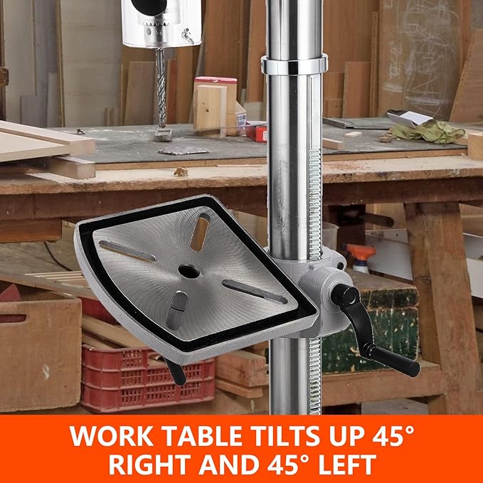 13 In Floor Drill Press, 7.5 Amp 120V Pure Copper Motor, 288-3084 Rpm Variable Speed Cast Iron Bench Drill Press, 0-45° Tilting Worktable, Tabletop Drilling Machine for Wood Metal