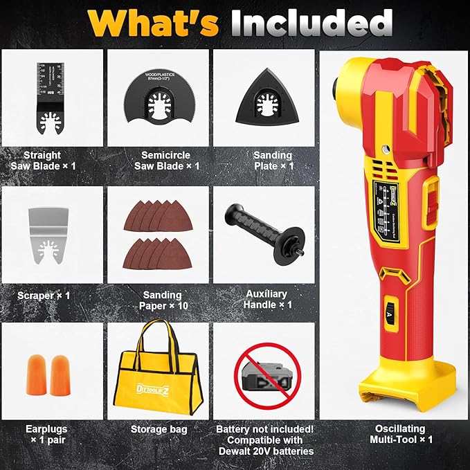 Cordless Oscillating Multi-Tool Compatible with DeWalt 20V Battery(Tool Only), 6-Speed, 21,000 OPM Brushless Motor, 4.5째 Swing Angle, Side Battery Layout, LED Light, for Sanding/Cutting/Scraping