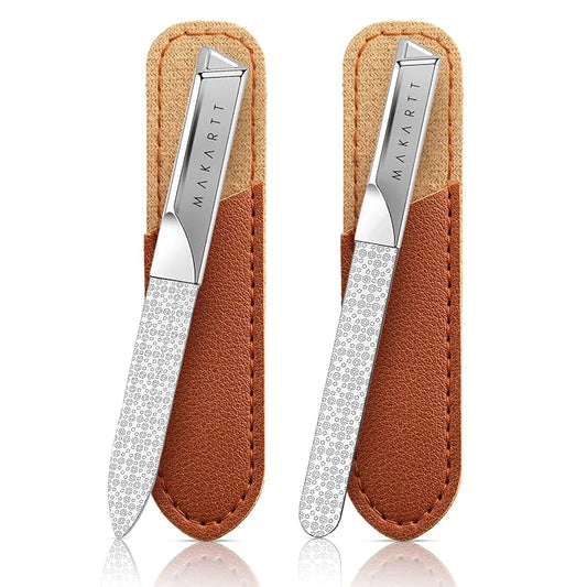 Makartt Nail Files - Metal Nail File for Natural Nails, Professional Double-Sided Fingernail File Kit with Stainless Steel Coarse & Fine Grinding Surface, Nail Kit for Women & Men Use (2 Pack)