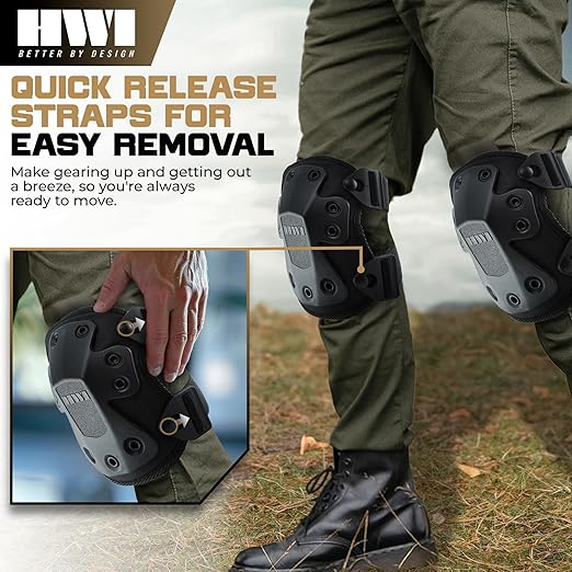 HWI Gear Next Generation Knee Pad for Protection: Combat, Mechanics, Construction, Hunting, Landscaping, Outdoor Survival, Heavy Duty Industrial Grade, Adjustable