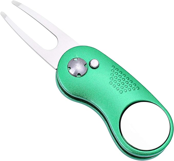 Mile High Life Golf Divot Repair Tool, All Metal Foldable Divot Tool with Pop-up Button & Magnetic Ball Marker