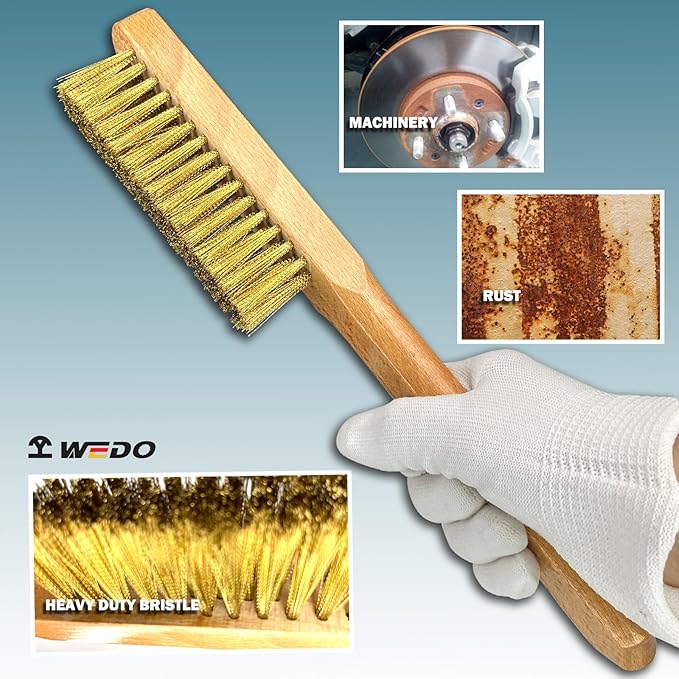 WEDO 3pcs Brass Putty Knife Set, 1-1/4" Paint Scraper with Bakelite Handle, 11" Brass Wire Brush,A Pair of Gloves,Painters Knife, Scraper Tool for Plaster Scraping Drywall Finishing