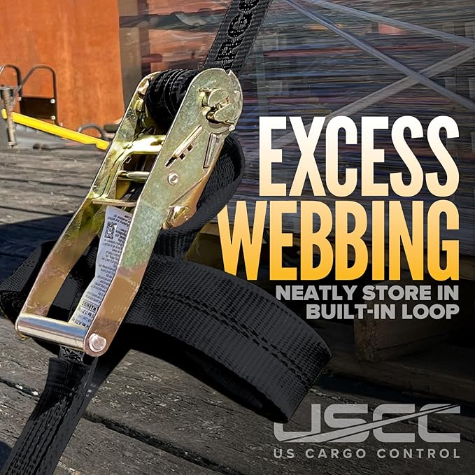 US Cargo Control Wire Hook Ratchet Straps 2 Inch x 30 Foot (10-Pack), 10,000 LBS Break Strength, Ratchet Straps Heavy Duty with Double J Hooks, Black Cargo Tie Downs for Flatbed Trailers and Trucks