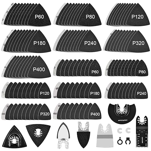 151Pcs Oscillating Tool Detail Sanding Pads Kit, 2 Finger & 2 Triangle Sanding Pads Multitool Sandpaper 60-400 Grit, Multi Tool Sanding Pad with Saw Blades for Wood Metal Plaster-Fit for Dewalt