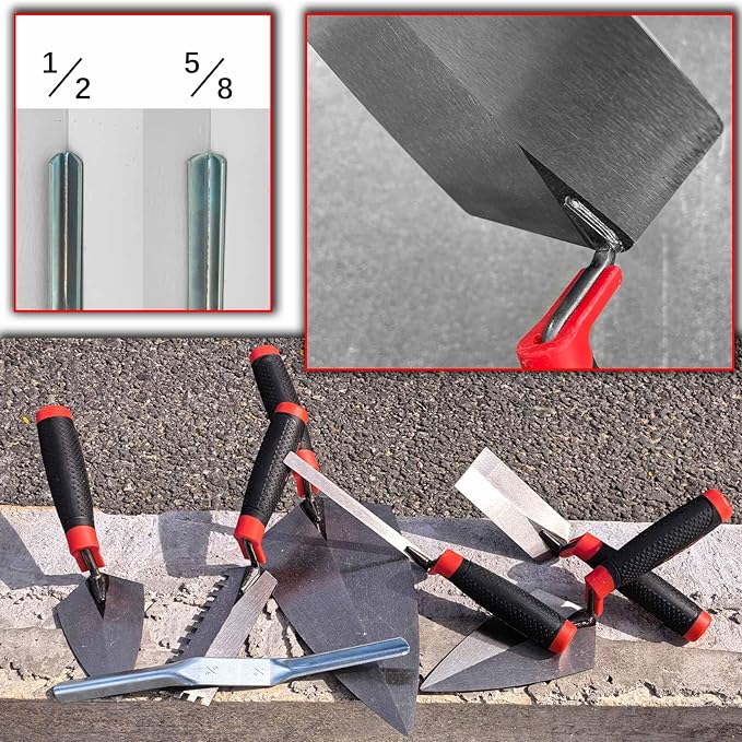 7 PCS Bricklaying Knife Tool Set, Pointed Knife And Flat Serrated Knife Set, Brick Joint Slotting Tool, Rubber Handle, Concrete, Cement, Mortar, Tile, Bricklaying And Putty Knife