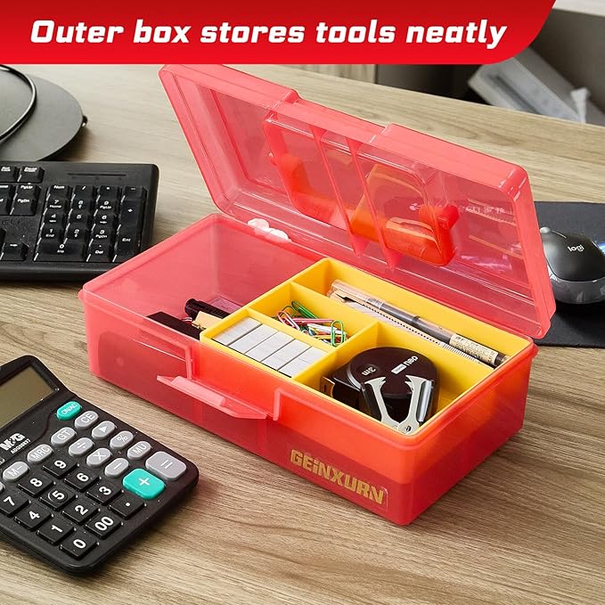 Plastic Tool Box with Lids and Handle,Portable Small Part Organizer Mini Clear Storage Case for Hardware,Screws,Bolts,Nails,Beads,Jewelry and Fishing Accessories Storage,Home DIY(Red)