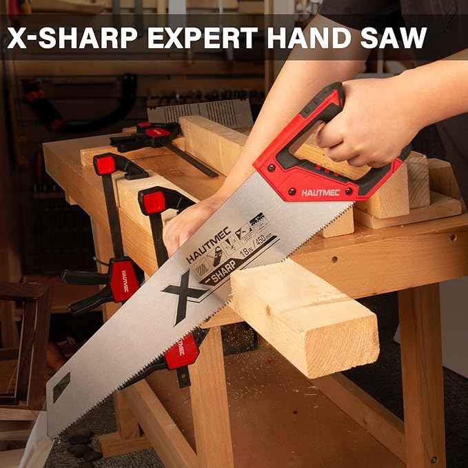 HAUTMEC 18" X-Sharp Pro Hand Saw for Speed and Quality Cuts, Universal Handsaw with 7 TPI /8PPI Triple Ground Teeth, 1mm Thick Blade Ergonomic Bimaterial Soft Handle – HT0151