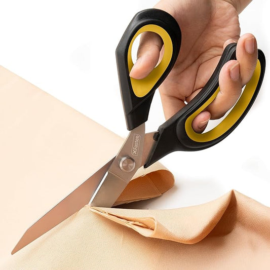 XFasten Sewing Scissors for Fabric Cutting Yellow 9.5 Inch Premium Professional Fabric Scissors Sewing | Large and Heavy duty