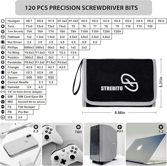 STREBITO Precision Screwdriver Set 142-Piece Computer Tool Kit Magnetic Screwdriver Set Laptop Screwdriver Kit Electronic Repair Kit Tech Toolkit for PC, Phone, Macbook, Nintendo, PS4, Xbox Controller