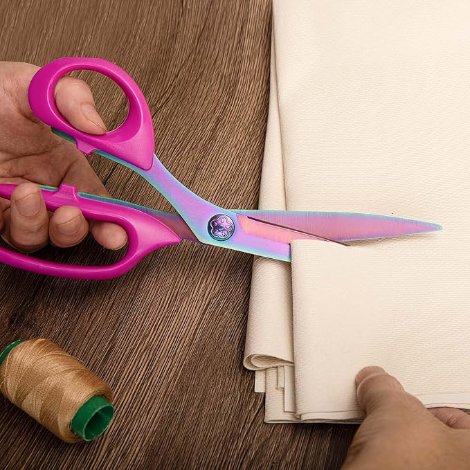 Left Handed Sewing Scissors for Fabric Cutting, Professional Sharp Heavy Duty Titanium Coating Forged Stainless Steel Multi-Purpose Shears for Leather, Dressmaking, Tailoring, Quilting, Office, 9 inch