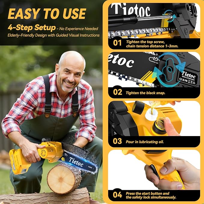 Mini Chainsaw Cordless,6 Inch Portable Electric Chainsaw with 2 Battery 2 Chains,Battery Powered Small Handheld Chain Saw with Automatic Oiler,for Tree Trimming,Cutting Wood,Garden Tool,Gift for Men