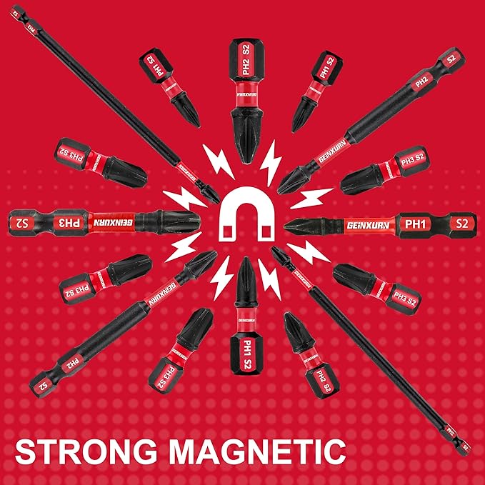 Impact Tough Phillips Bits PH1/PH2/PH3 Insert Driver Bits,19Pack Bulk Phillips Screwdriver Bits Set with 1Pcs Impact Bit Holder