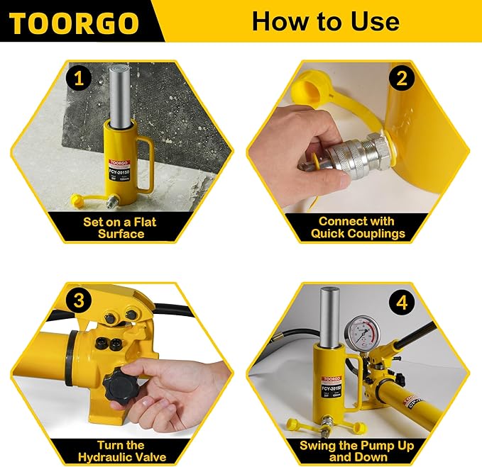 20T 6Inch Stroke Porta Power Single Acting Lifting Cylinder for Shipbuilding, Machinery and Industry,Automatically Retract Split Hydraulic Cylinders Tools, Yellow