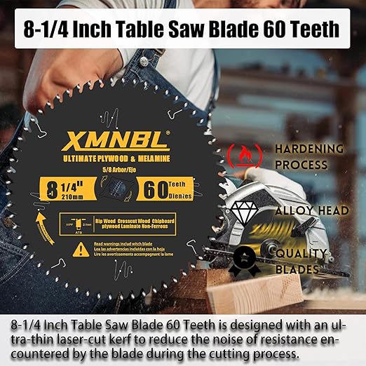 8-1/4 Inch Table Saw Blade 60 Teeth,8-1/4 Framing Blade for Cutting Hardwoods, Softwoods,Veneer Plywoods and Other Woods Fine Finishing Saw Blade,Quality Alloy Tip,60ATB,Shafts 5/8 Inch